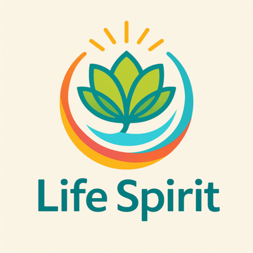 Life Spiritのロゴマーク。蓮の葉を中心に、太陽と円が調和するデザイン