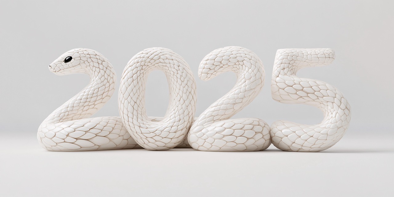 広い蛇が2025と西暦の形を作っている
