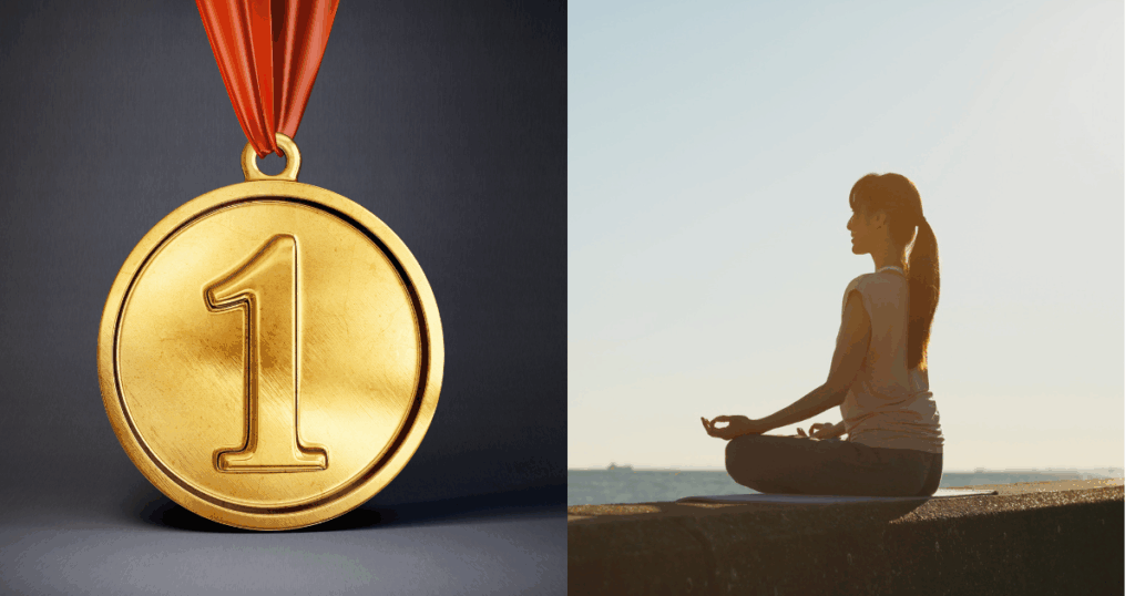 メダルの横に静かに置かれた座禅の写真──「結果より心」を象徴する一枚。