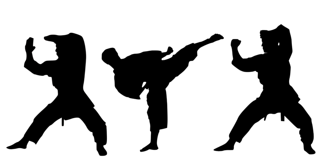 ３人の空手技のシルエット画像