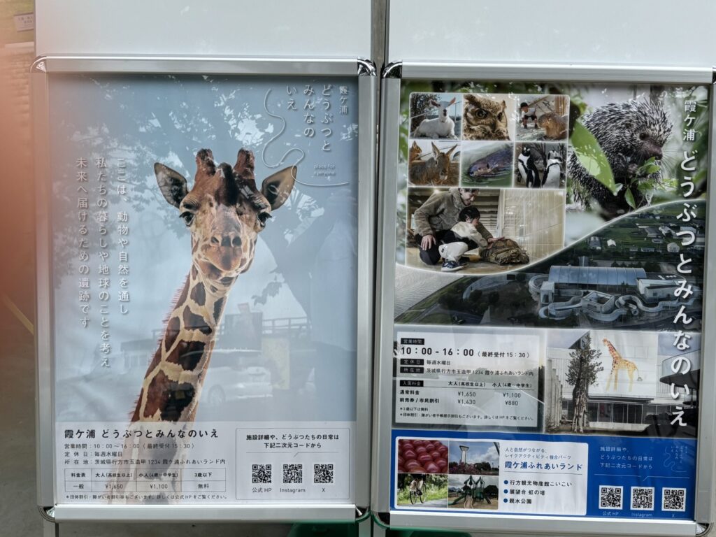 道の駅たまつくりの案内掲示に展示されたキリンのポスター