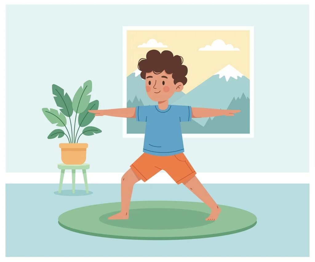 立った姿勢でバランスを取りながら心を整える人物のイラスト
