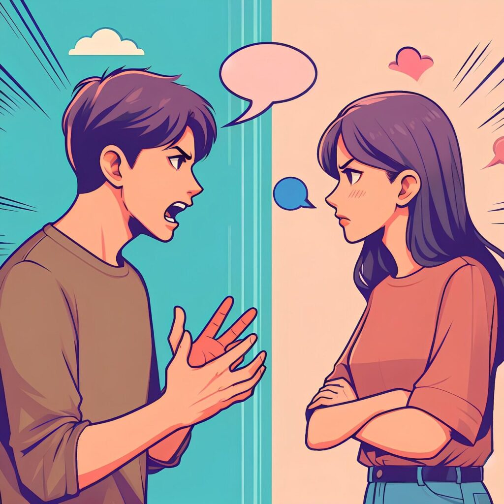 エコーチェンバーによる意見の対立|同じ情報に偏ることで人間関係が衝突する様子