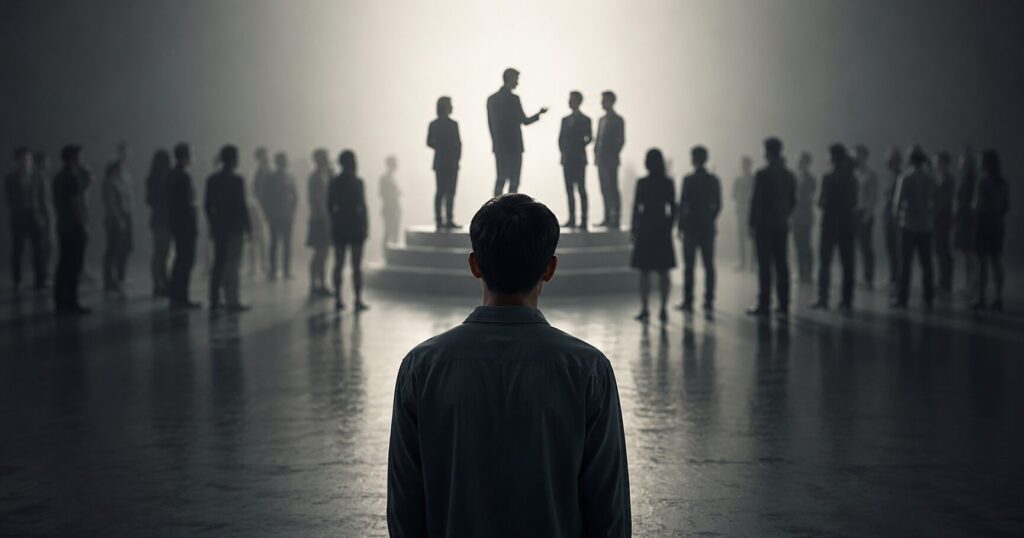 頭のいい人の意見ばかりが通る世の中に違和感を抱く人を表現したイメージ