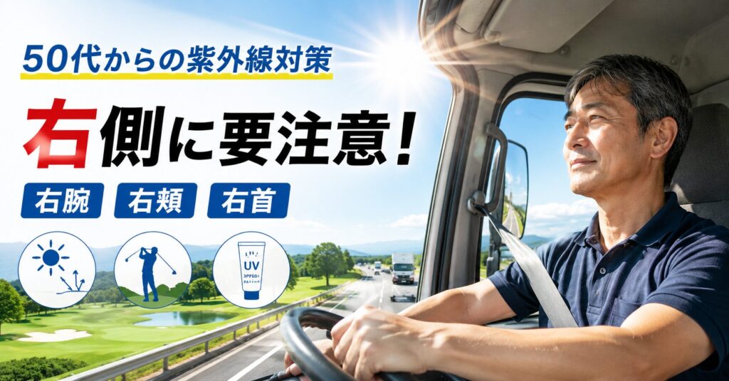 50代からの紫外線対策|トラック運転手やゴルファー向けの日焼け対策を解説するアイキャッチ画像